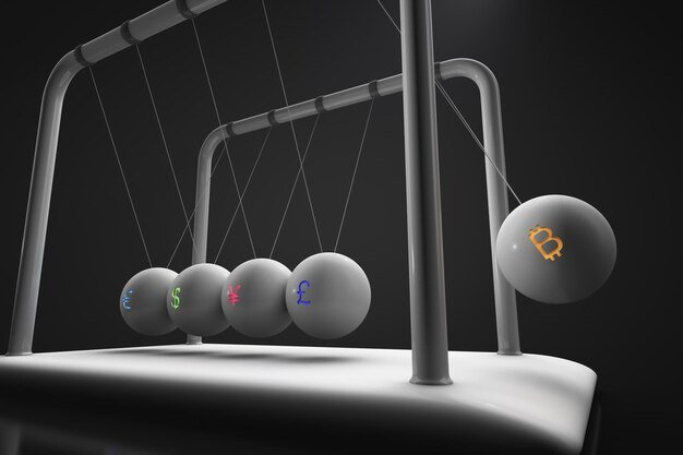 A conceptual image depicting a set of scales, with a blockchain node on one side and a stack of traditional currency on the other. A gavel hovers above, symbolizing the regulatory decisions that will balance innovation and stability in the crypto market.
