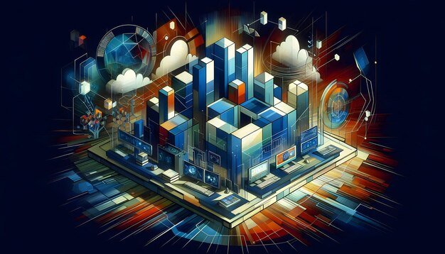 A detailed graphic illustrating the interconnectedness of different metaverse platforms with a focus on virtual real estate plots and various types of digital assets. The graphic shows data streams and financial transactions occurring between the virtual worlds.