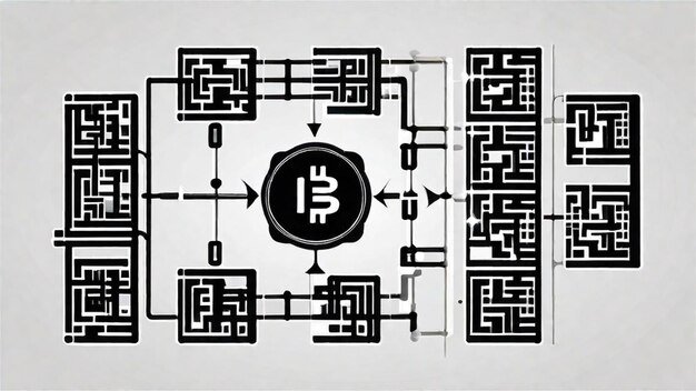 An illustration depicting a maze with cryptocurrency symbols at the entrance and a question mark at the exit, symbolizing the complexities and uncertainties of navigating the regulatory landscape of blockchain finance.