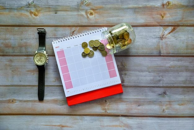 A calendar with important savings milestones highlighted, emphasizing the concept of breaking down long-term goals into smaller, achievable steps.