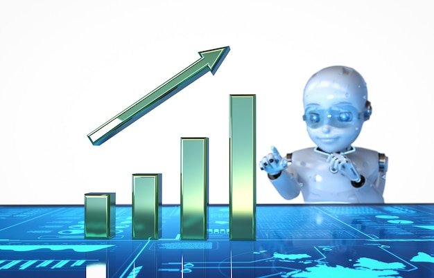 A graph showing the projected growth of AI adoption in the financial planning sector over the next five years, with a clear upward trend. The graph includes data points labeled with key AI applications such as robo-advisors, fraud detection, and personalized recommendations.