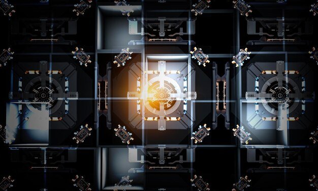 A digital representation of a vault filled with various digital assets like cryptocurrency, social media icons, and online documents, symbolizing secure digital estate planning.