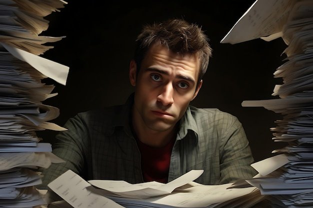 A split image showing on one side a stressed student with a pile of bills, and on the other side a relaxed person with a diploma and a 