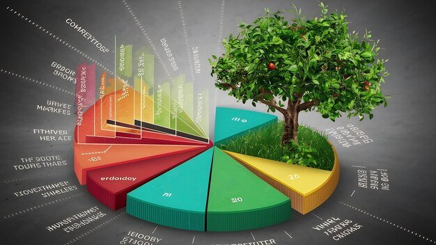 A pie chart showing a diversified investment portfolio with a significant portion allocated to renewable energy assets, illustrating the balance between traditional and green investments.
