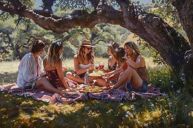 A group of friends having a picnic in a park, illustrating the cost-effectiveness and enjoyment of outdoor activities.