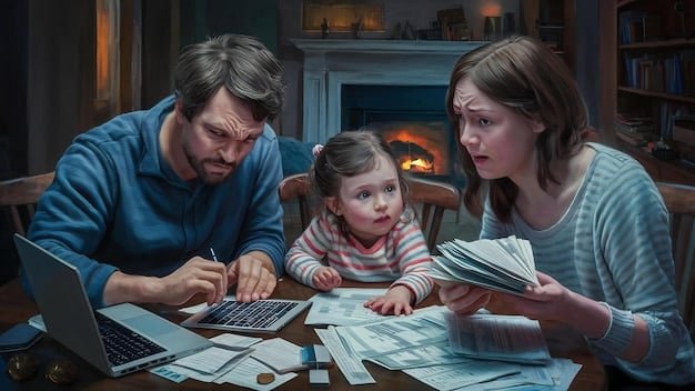A split image showing two scenarios: on one side, a family happily spending money on leisure activities after receiving a tax refund; on the other side, a family stressed about making ends meet due to increased tax burdens.