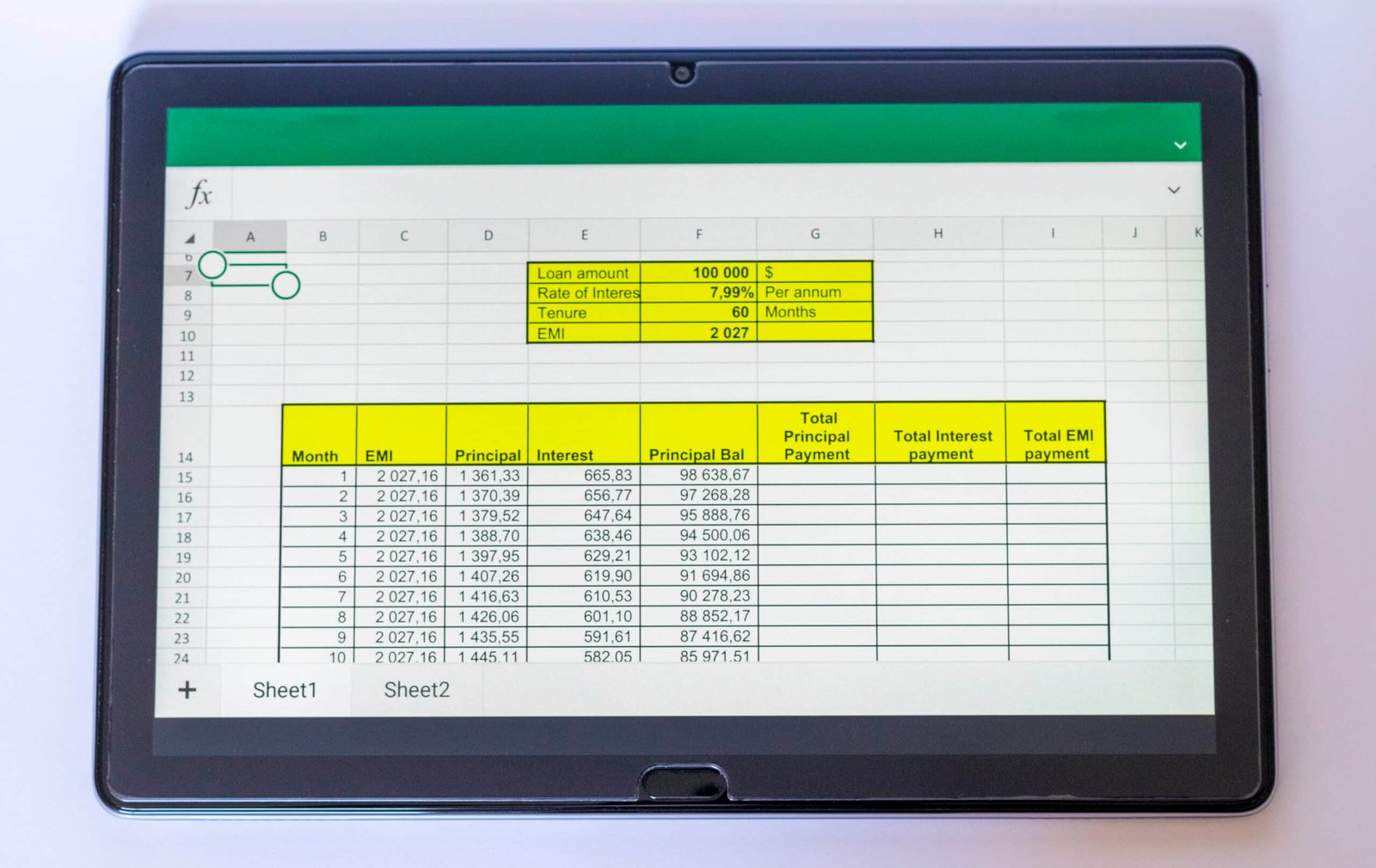 A detailed spreadsheet listing various debts, including credit card balances, student loans, and personal loans, with corresponding interest rates and minimum payments highlighted. The spreadsheet is organized and easy to read, emphasizing the importance of understanding one's debt landscape.