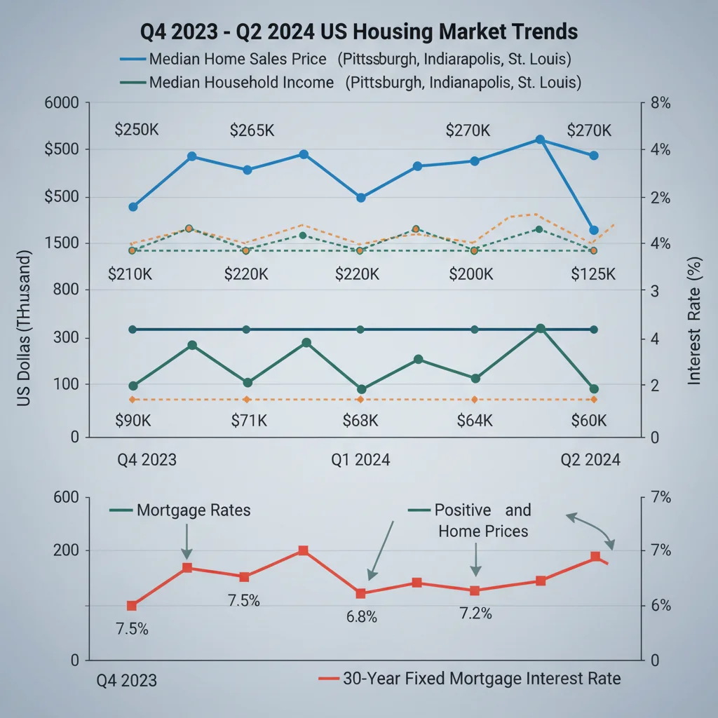 Chart analyzing housing affordability based on income, interest rates, and median home prices in selected US cities.