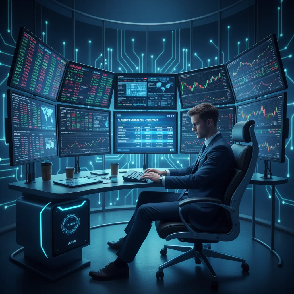 Financial analyst reviewing detailed tech earnings reports and valuation models.