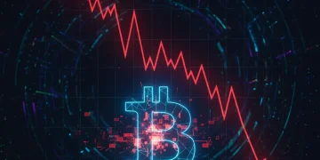 Financial chart showing a sharp decline in Bitcoin price below the $86k level, illustrating high crypto volatility.