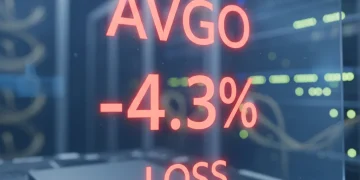 Financial chart showing a significant 4.3% drop for Broadcom stock, signaling market volatility.