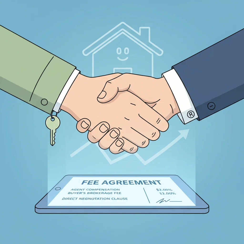 Illustration of direct negotiation between homebuyer and agent over commission fees.
