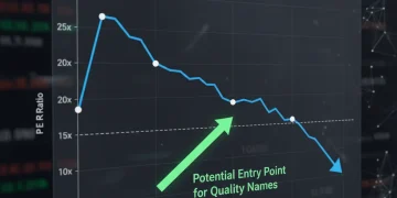 Chart illustrating compressed P/E ratios in tech stocks, signaling potential buying opportunities.