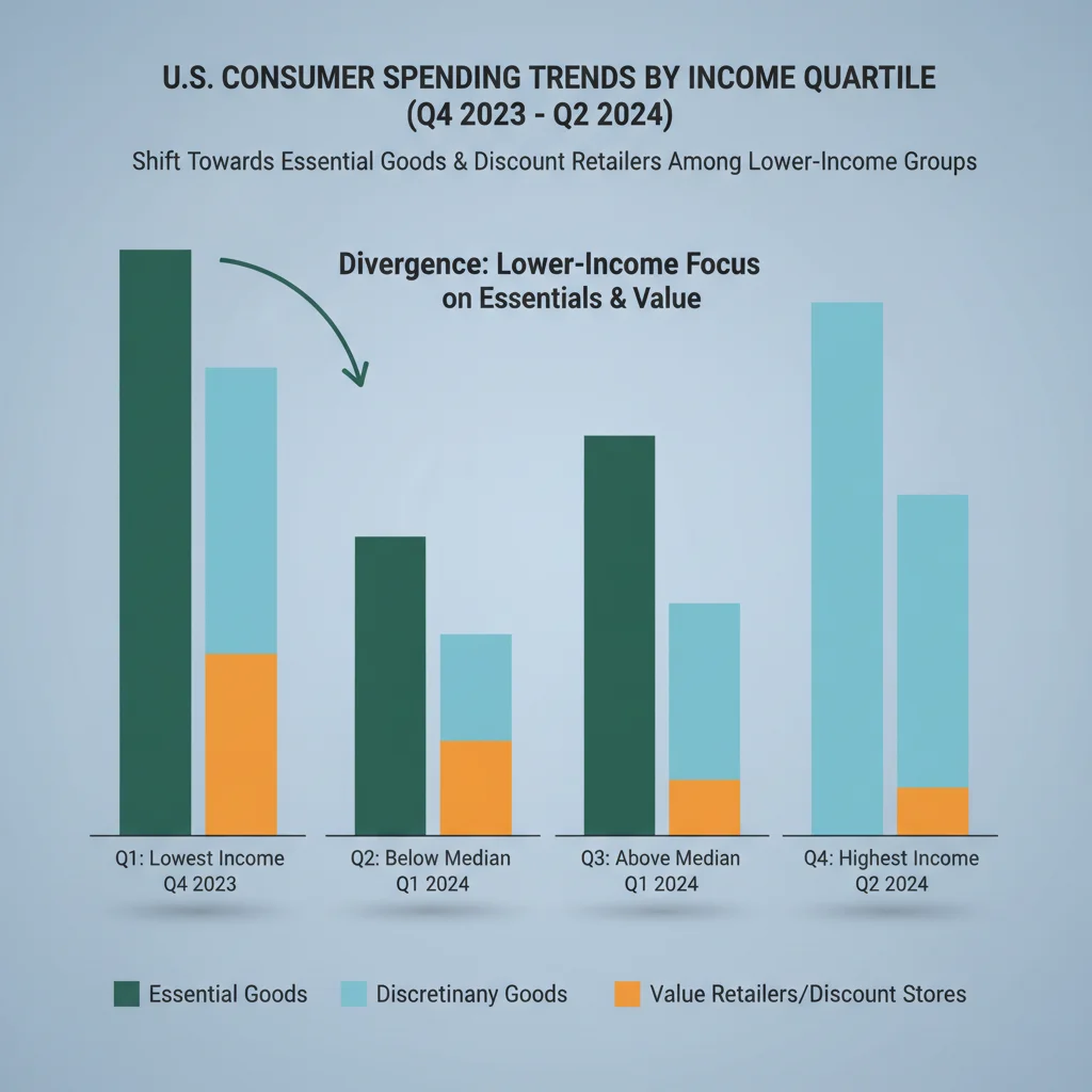 Chart illustrating divergence in consumer spending prioritizing value retail across income quartiles