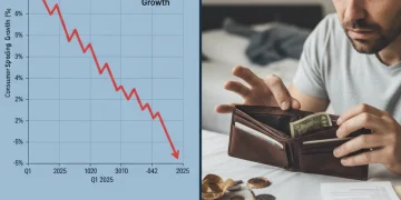 Graph showing sharp deceleration in consumer spending growth for 2025, reflecting economic weakness.