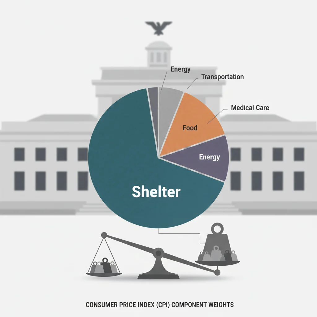 Visualizing the significant weight of shelter costs and rent in the core CPI basket.
