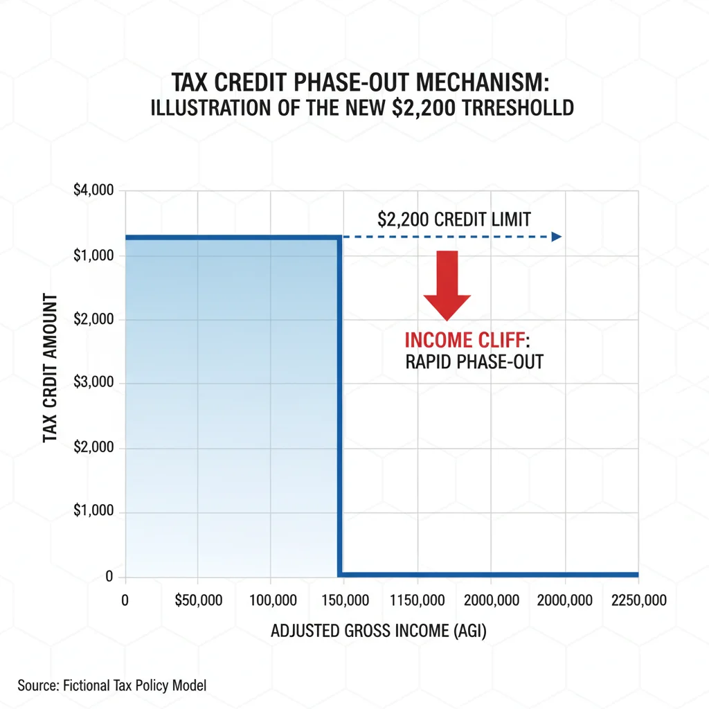 Diagram illustrating the income phase-out thresholds and the maximum benefit of the ,200 Child Tax Credit.