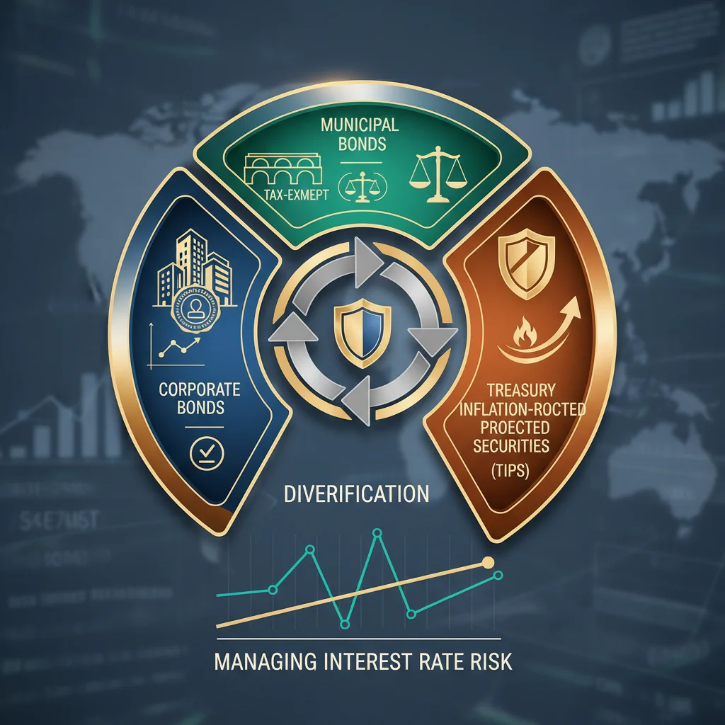 Diversified fixed income portfolio illustration with various bond types