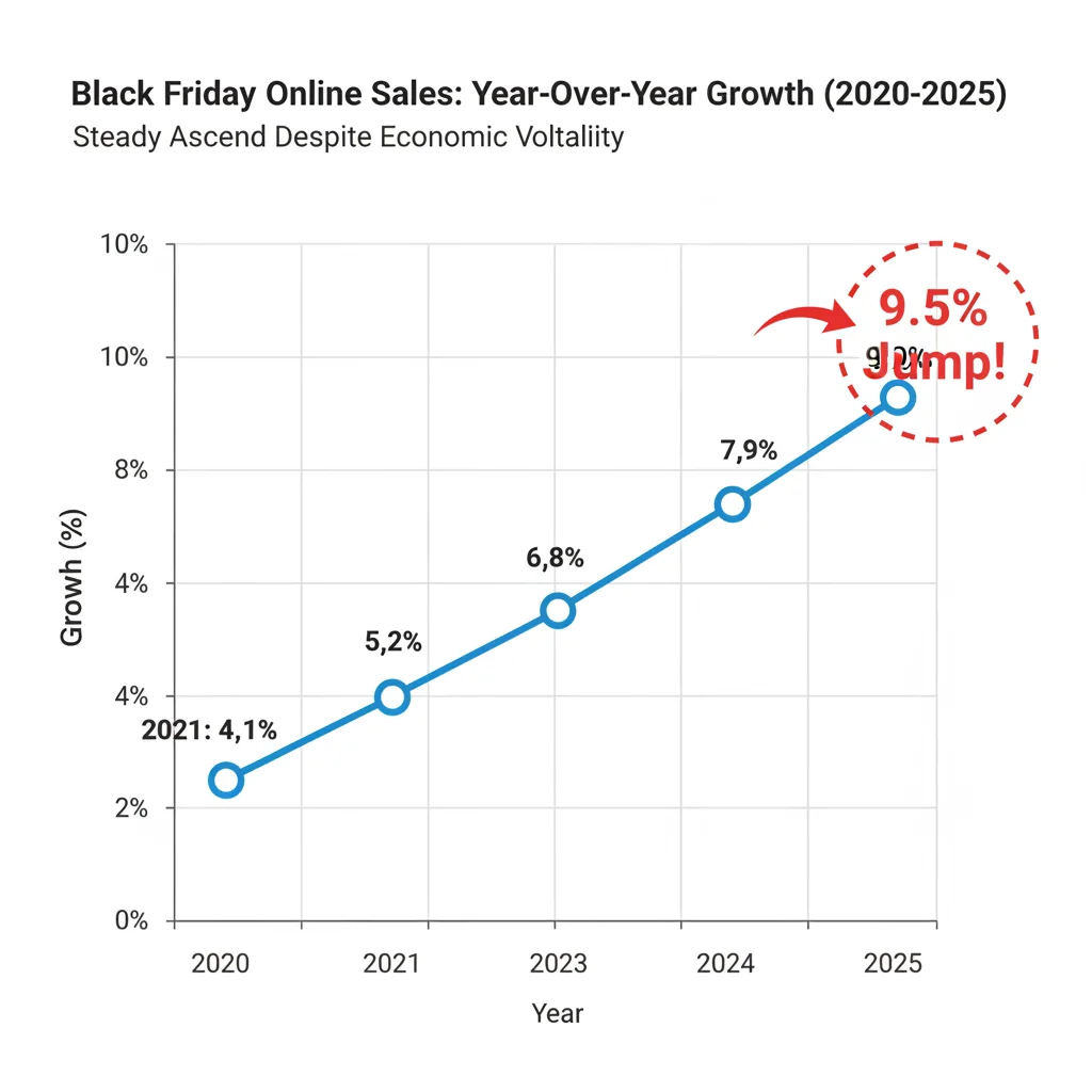Graph showing 9.5% year-over-year growth in Black Friday e-commerce revenue.