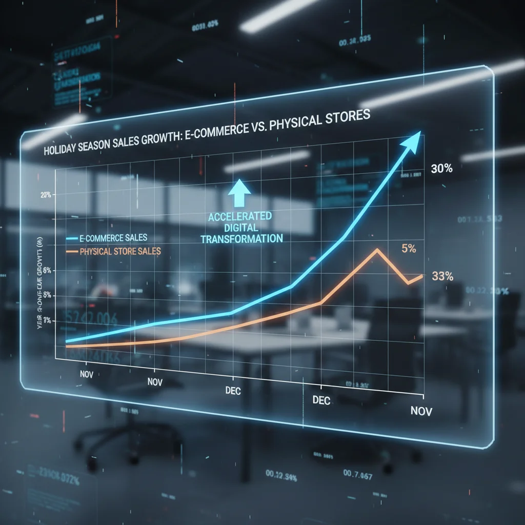 Chart comparing e-commerce growth rates against brick-and-mortar sales during the holiday season.