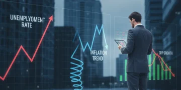 Charts illustrating rising unemployment and falling inflation, signaling economic transition.