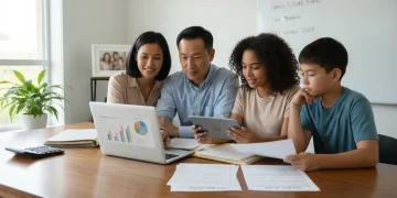 Family reviewing tax documents and planning finances for 2025 with the new Child Tax Credit increase.