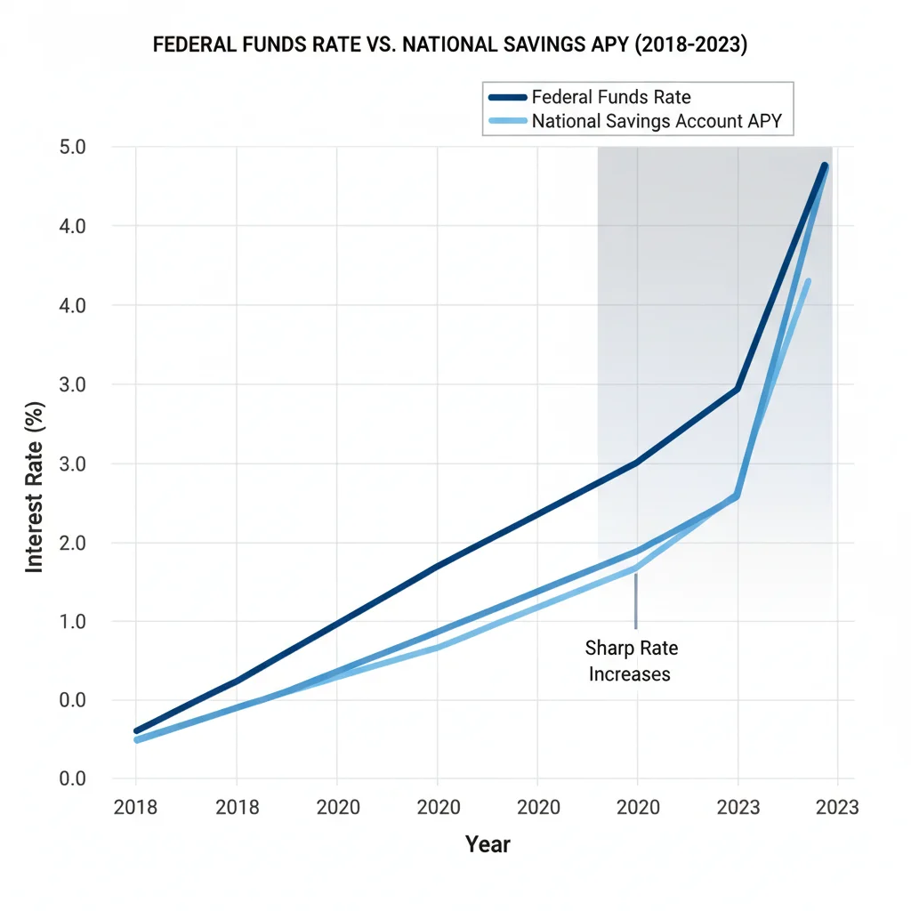 Chart comparing Federal Funds Rate and national average savings APY trends
