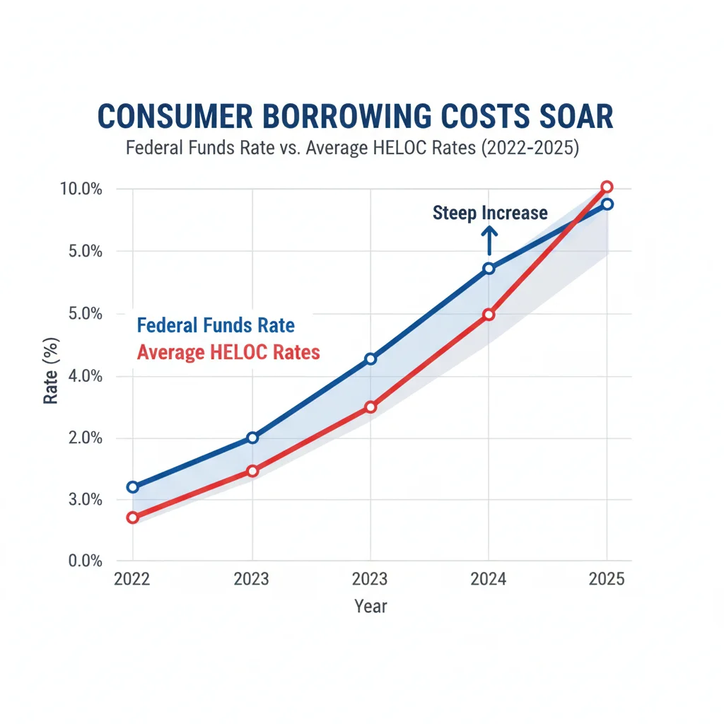 Chart illustrating the correlation between Federal Funds Rate and rising HELOC interest rates.
