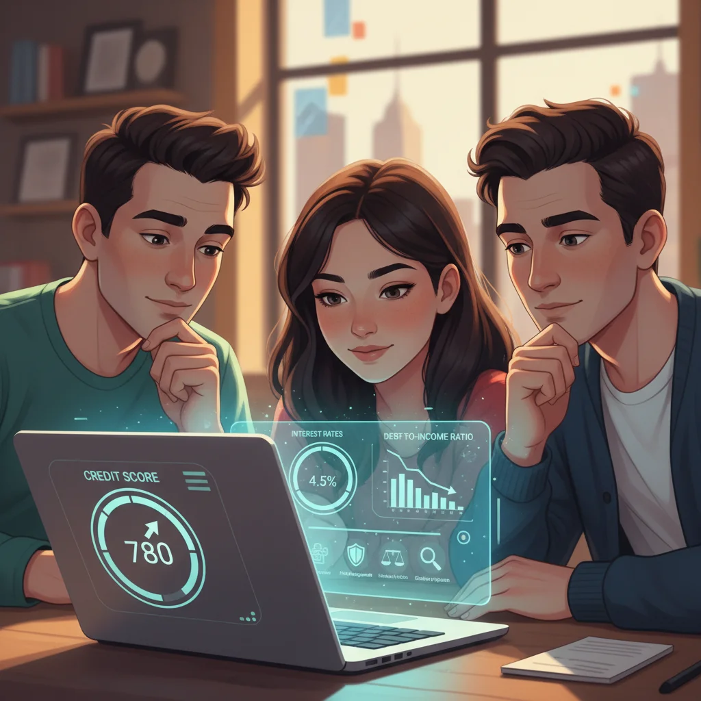 Young adults analyzing personal finance data and managing credit risk responsibly.