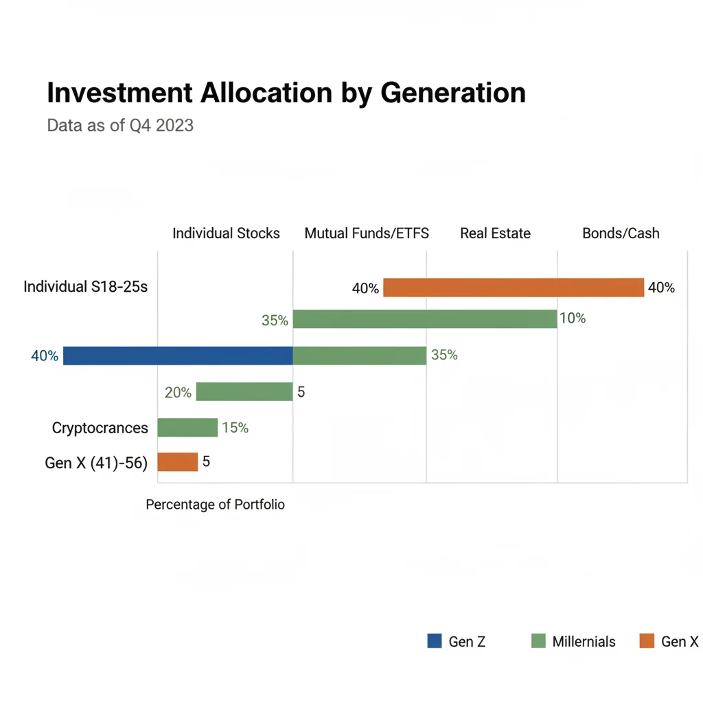 Chart comparing Gen Z asset allocation in stocks, ETFs, and cryptocurrency