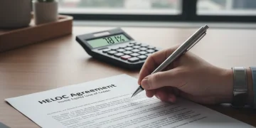 Homeowner considering signing a HELOC agreement with current 7.81% interest rate visible.