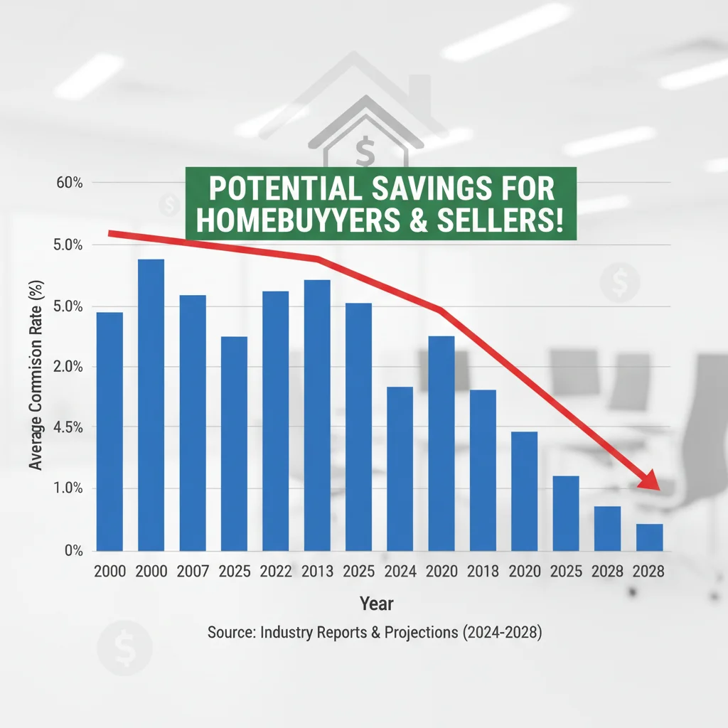 Historical chart of US real estate commission rates and post-settlement projections.