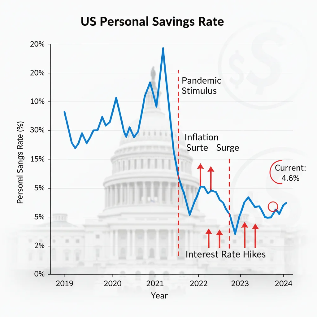 Chart illustrating the historical trend and recent decline of the personal savings rate in the United States.