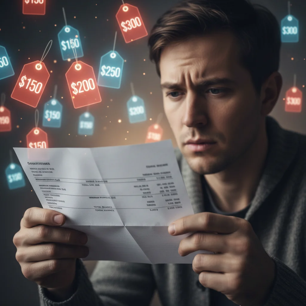 Individual analyzing high credit card debt and inflation impact on spending