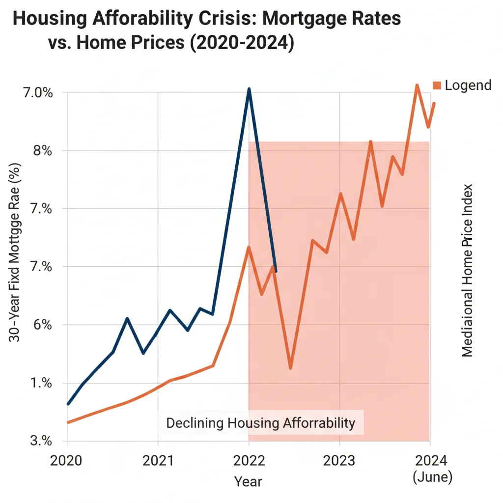 Chart comparing rising mortgage rates and increasing median home prices.