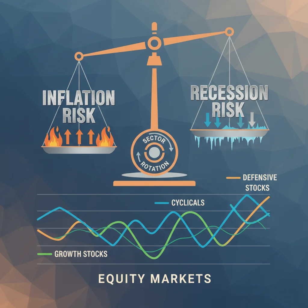 Graphic depicting the balance between inflation risk and recession risk in current market dynamics.