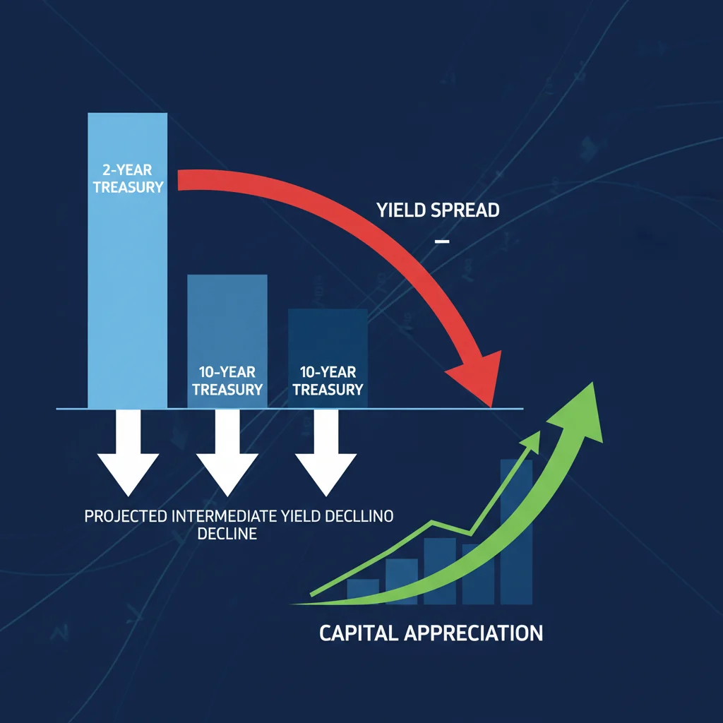 Inverted yield curve showing the spread between short-term and intermediate-term US Treasury bonds.