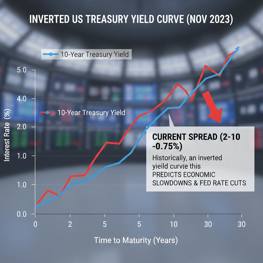 Inverted yield curve graphic showing the spread between 2-year and 10-year Treasury yields.