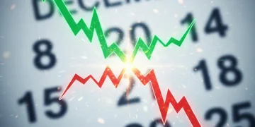 Abstract graphic showing conflicting market signals from December economic data, representing uncertainty.