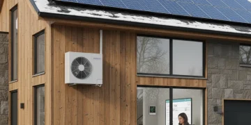 Modern home with solar panels and energy efficient windows symbolizing tax credit benefits