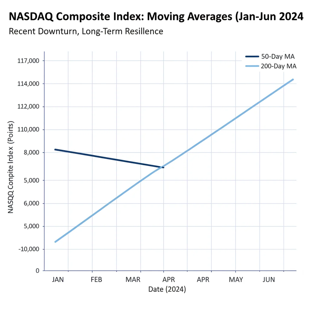 Technical analysis chart of Nasdaq moving averages showing recent volatility.