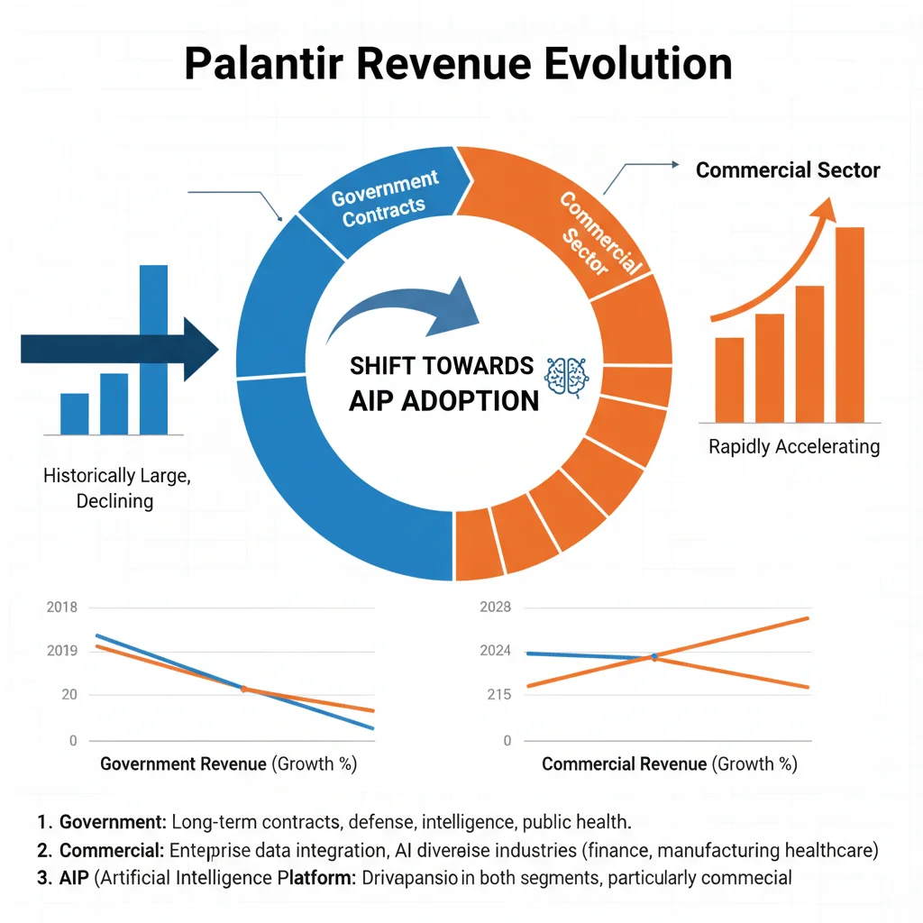 Infographic showing Palantir's revenue mix between government and commercial sectors.