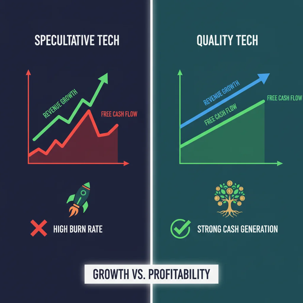 Comparison of high-growth speculative tech versus stable free cash flow quality tech companies.