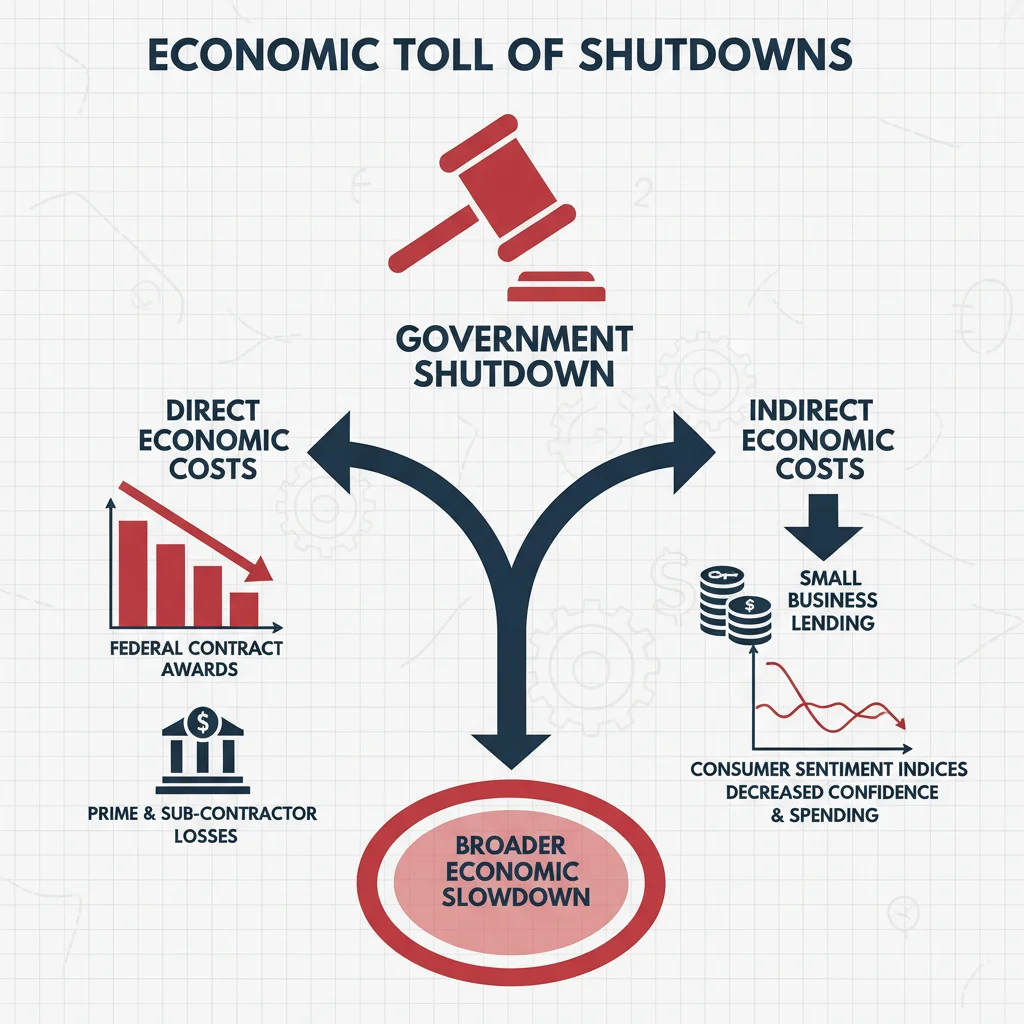 Chart detailing the direct and indirect costs of a government shutdown on US GDP and consumer sentiment