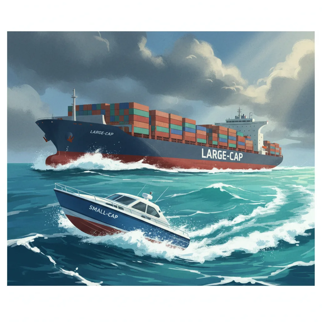 Metaphorical illustration of small-cap agility versus large-cap stability in a volatile economic environment.