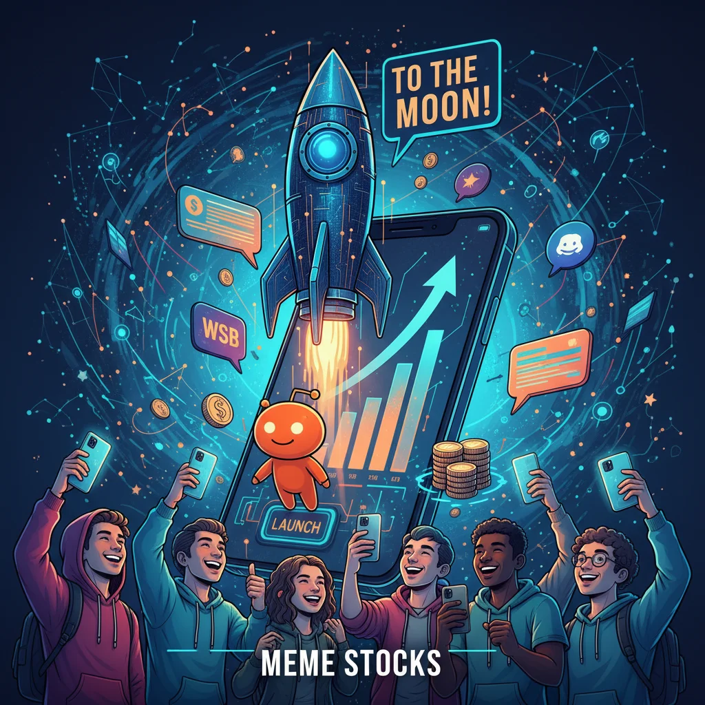 Graphic depicting social media influence on 'meme stock' trading by young investors