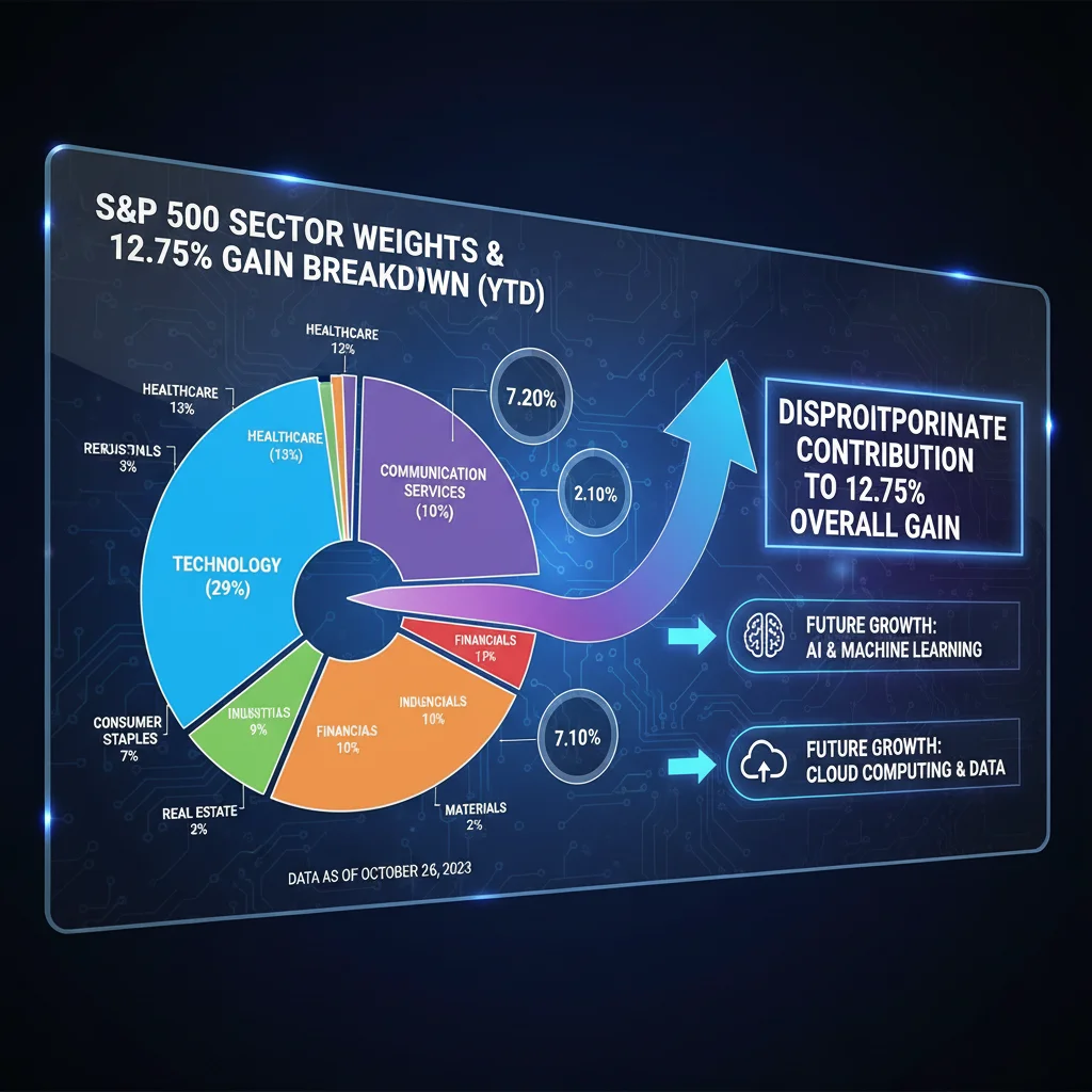 S&P 500 sector breakdown chart showing technology dominance and growth projections.