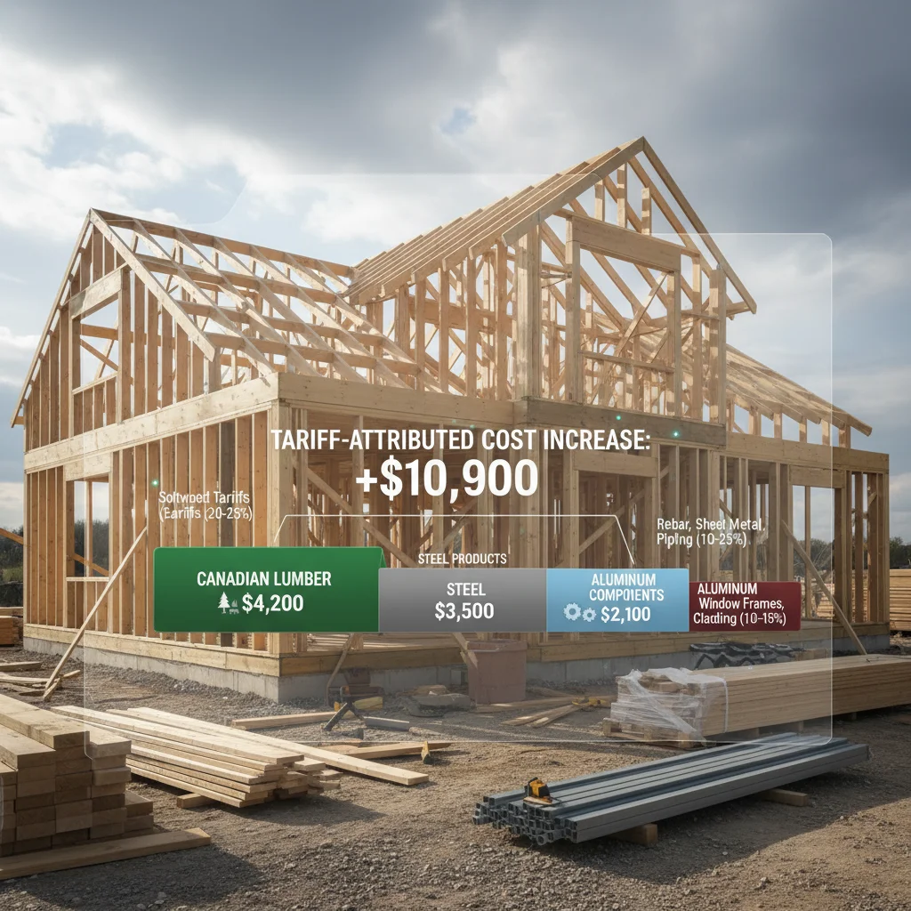 Breakdown of ,900 tariff cost impact on a typical new single-family home construction.