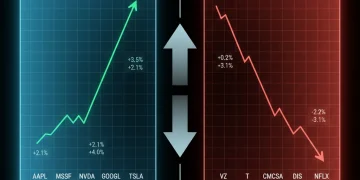 Technology sector outperformance versus communications sector underperformance in financial markets