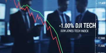 Stock chart showing a 1% dip in technology index value